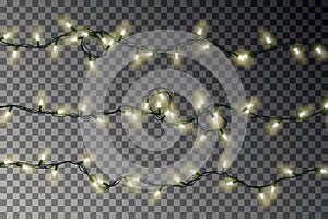 Christmas color lights string vector. Transparent colorful effect decoration isolated on dark backgr