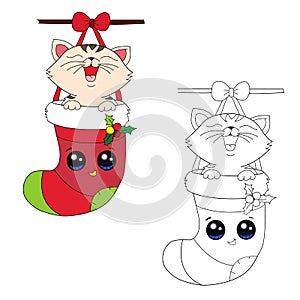 Christmas Colored kawaai Cute Pretty Cat Vector Images 2019 Christmas photo