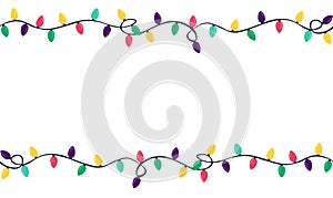 Christmas colorful lights isolated on white background. Bright garland lights decoration. New Year`s