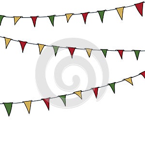 Christmas colorful triangle decoration flags isolated on white background