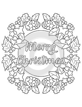 Christmas coloring page, Adult coloring page, Merry Christmas