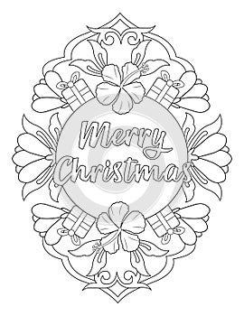 Christmas coloring page, Adult coloring page, Merry Christmas