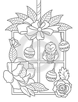 Christmas coloring page, Adult coloring page, Merry Christmas, Happy Christmas