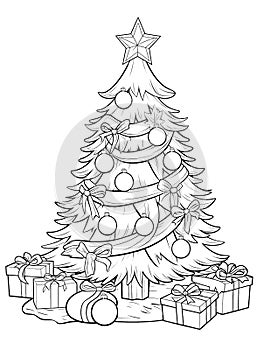 Christmas Colouring page with a Christmas Tree