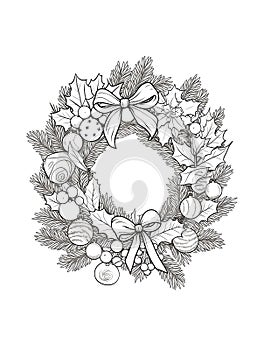 Christmas Colouring page, Christmas Wreath