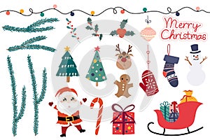 Christmas is Coming Elements in Cute Flat Icon for Decoration