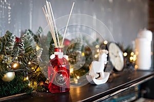 Christmas composition with aromatic scented reed diffuser