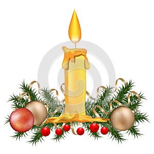 Christmas composition with a candle. Illustration.