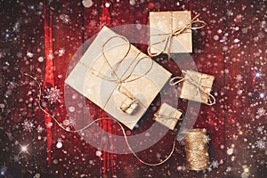 Christmas composition, concept of new year. Christmas gifts pack