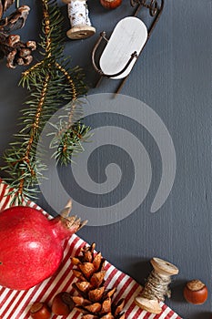 Christmas composition. Cones. Fir branches