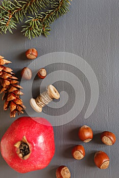 Christmas composition. Cones. Fir branches