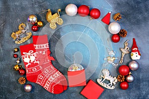 Christmas composition. Frame with copy space. Flatly, flat lay, top view