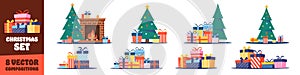 Christmas composition. Gifts composition set. vector