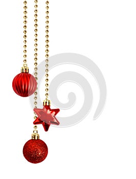 Christmas composition with hanging red decorations