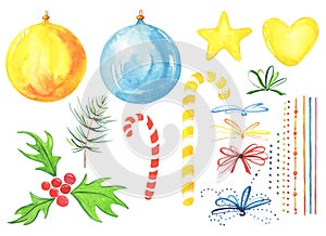 Christmas composition. 21 highly detailed New year watercolor illustrations.