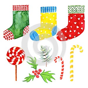 Christmas composition. 8 highly detailed Christmas watercolor illustrations.