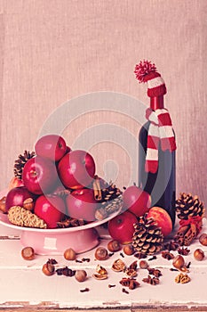 Christmas composition. The ingredients for mulled wine. Image to