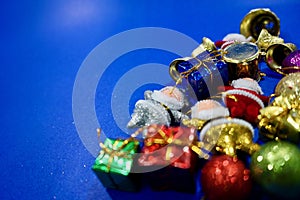 Christmas composition.isolated on blue background,top view