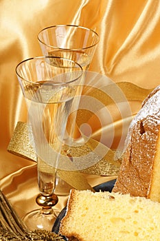 Christmas composition with Pandoro and spumante photo