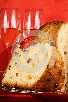 Christmas composition with panettone and spumante