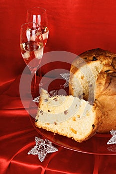 Christmas composition with panettone and spumante photo