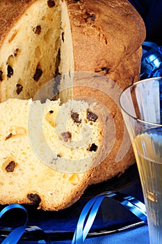 Christmas composition with panettone and spumante