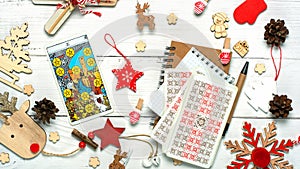 Christmas composition with Tarot cards. Esoteric concept, fortune telling