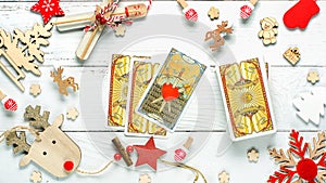 Christmas composition with Tarot cards. Fortune telling and predictions