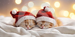 christmas concept cute two kittens in christmas hats