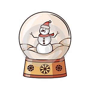 Christmas concept design with a Christmas snow globe with a snowman. Vector illustration
