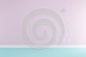 Christmas concept interior pastel pink and blue room with star and snowflakes wallpaper for copy space