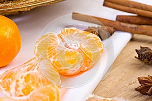 Mandarin without the skin, spices, cinnamone photo
