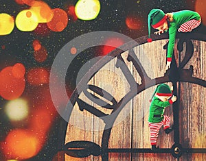Christmas concept. Two little elf helper of Santa