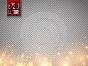 Christmas concept. Vector gold glitter particles background effect. Glow magic stars isolated on transparent .