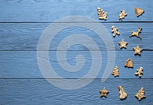 Christmas cookies on the blue boards