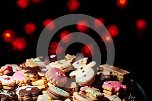 Christmas cookies and cakes in warm lights