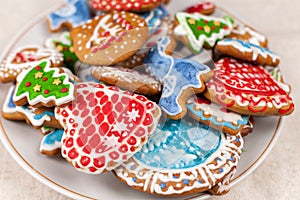 Christmas cookies, Christmas homemade cakes, holiday cookies in the form of Christmas trees, winter landscapes, preparing for a fa