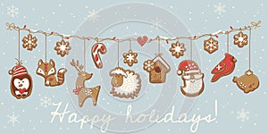 Christmas cookies. Garland set design. Vector illustration