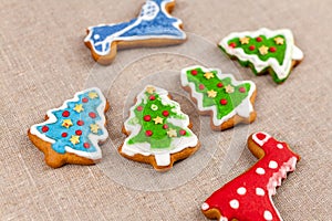 Christmas cookies, Christmas homemade cakes, holiday cookies in the form of Christmas trees, winter landscapes, preparing for a fa