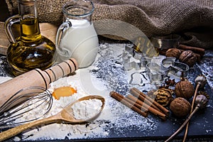 Christmas cookies. Ingredients for baking