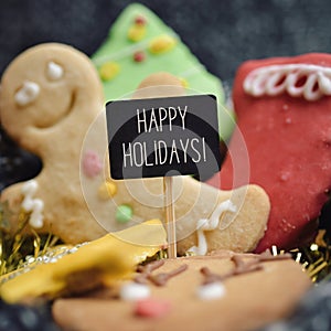 Christmas cookies and text happy holidays