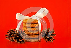 Christmas cookies with white ribbon