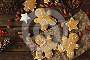 Christmas cookies on a wooden background.