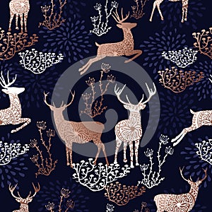 Christmas copper deer seamless pattern background