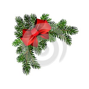 Christmas corner decoration with Christmas holly garland, red. Vector.