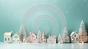Christmas Cottages: Minimalist Staging With Turquoise Background