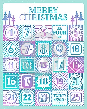Christmas countdown calendar printable tags color style with different background
