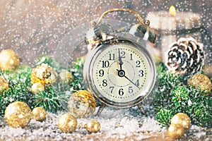 Christmas countdown new year Clock and balls fir