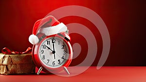 Christmas Countdown Red Clock with Santa Hat, Signifying Time for Festive Shopping with Blank Space for Text. created with