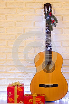 Christmas country music background with guitar